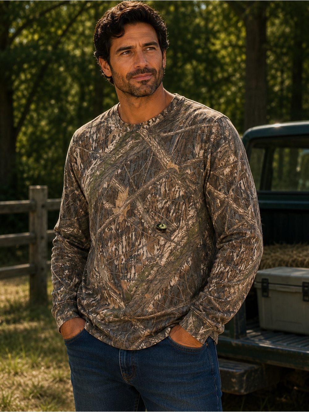 Vintage Mossy Oak Brand Camo Long Sleeve Pocket Tee Made in USA– XLT